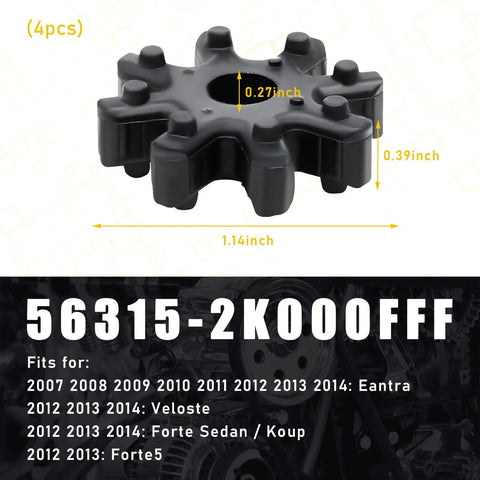 4 Pack Flexible Steering Coupler Replacement Kit For Auto Power Steering Columns And Steering Motors Ideal For DIYers Durable Plastic Rubber Wheel Coupling Model 563152K000FFF displayed with dimensions