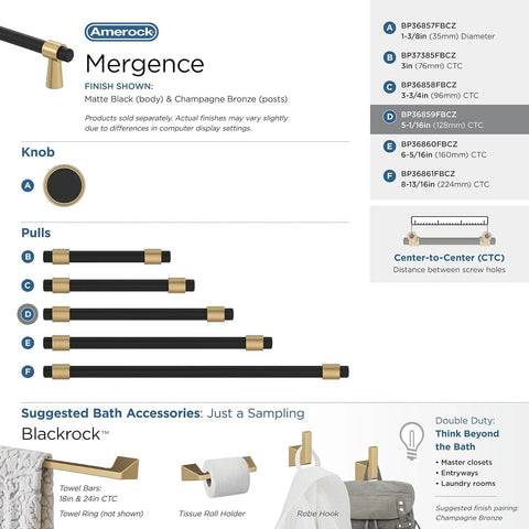 Mergence Cabinet Pull in Matte Black Champagne Bronze, Five And One Sixteenth Inch Center To Center, hardware set image