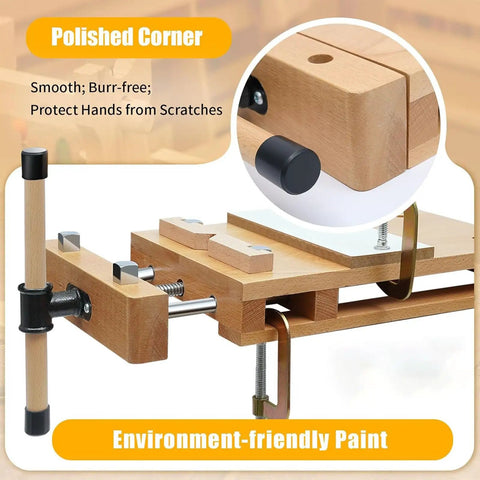 Heavy Duty Portable Woodworking Bench Vise With Adjustable Screw Handle For Hardwood Clamp On Workbench, polished corners for safety.