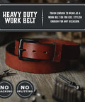 All American Leather Belt For Men Made In USA Heavy Duty Work EDC Belt Veg Tanned Full Grain American Steer Hide displayed on a wooden table