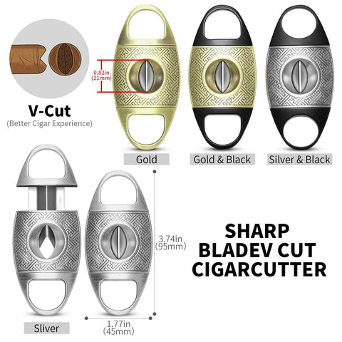 V Cut Cigar Cutter With Zinc Alloy Blade And Stainless Steel Guillotine For A Clean Smooth 21mm Cut Every Time in various colors