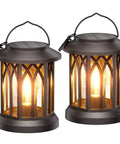 Outdoor Solar Lanterns Waterproof Hanging Lights for Backyard, black metal, LED warm 2700K light, 2-pack close-up