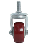 Hella Smooth 2 Inch Swivel Caster Wheels With Beefy Threaded Stem Polyurethane front view of red wheel and metal stem.