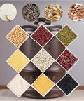 Legit Dope Old-School Ceramic Rice Canister With Tight Seal Lid, Extra Large Grain Dispenser For Coffee, Flour, Soybeans And Oats, Clean Modern Kitchen Counter Storage Vessel with various grains