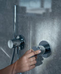 Sleek Recessed Shower System With Thermostatic Control And Anti Scald Safety Lock Chrome Plated Finish Integrated Diverter Valve with user adjustment.