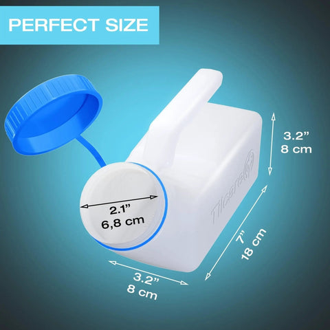 Glow In The Dark Urinal For Men With Spill Proof Screw On Lid 32oz Thick Plastic Pee Bottle dimensions shown