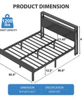 Queen Size Bed Frame With Built In Storage Headboard And Glow Up LED Lighting Featuring Dope Integrated Charging Hub With UL Certified Outlets Usb Type C Ports For Your Fresh Night Owl Bedroom Setup Black dimensions showing capacity and sizes