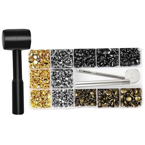 480 Piece Snap Button Fastener Kit For Leather Clothing And Crafts With Stainless Steel Caps Posts Screws And Installer Tools Pro Grade Easy Press Set For Bags Hats Belts DIY Repair, with hammer and color cases