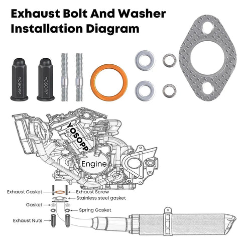 GY6 Exhaust Bolt Kit With Gasket For 50cc To 150cc Scooters ATVs Go Karts Moped Quad Dune Buggy And More Fits GMB139 Engine 50cc 70cc 90cc 110cc 125cc 150cc Taotao Sunl Coolster Jonway Roketa exhaust bolt and gasket installation diagram