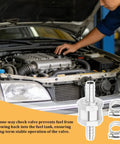 Two Piece One Way Check Valve With Mounting Clamps, aluminum alloy, 3/8 inch, installed in vehicle engine bay.