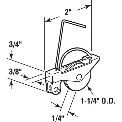 B 515 Sliding Screen Door Tension Spring With Concave Plastic Rollers One And A Quarter Inch 2 Pack Easy Snap In Installation Durable Replacement For Arcadia And Most Sliding Door Screens. 1-1/4" roller assembly diagram with 2" spring and 3/4" x 3/8" measurements