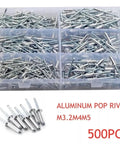 500Pcs Aluminum Pop Rivets Kit M3.2 M4 M5 Mushroom Head Blind Rivets Set For Furniture Auto And DIY Projects Pro Grade Build Heavy Duty Mushroom Head Rivets Easy Quick Install, in storage box