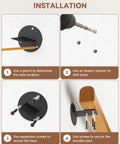 Installation guide for Rock Solid 2 Foot Wooden Stair Railing Wall Mount Handrail with step-by-step visuals for mounting.