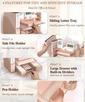 Rose Gold 4 Tier Desk File Organizer With 4 Letter Trays Vertical File Holder Sliding Drawer And 2 Pen Holders for office and school