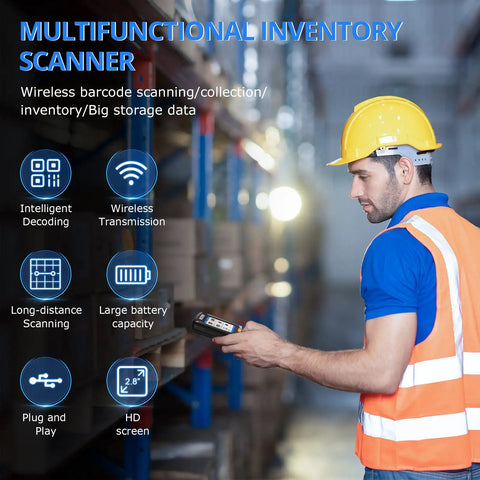 Worker using 3 In 1 Portable Inventory Scanner With 2.4G Wireless Connection And 2.8 Inch LCD Screen For 1D And 2D Barcodes in warehouse