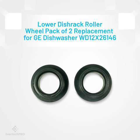 Lower Dish Rack Roller Wheel Set Of 4 Replacement For GE Dishwashers Fits WD12X26146 3028498 PS8756231 shown in black