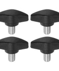 4 Pack Tee Wing Thumb Screws With M8 By 12mm Male Threads In Smooth Black Zinc, top view showing black adjusting knobs.