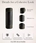 Ten Pack Three Quarters Inch By Two Inches Black Malleable Iron Pipe Nipples Fitting With Threaded Ends For DIY Steampunk Industrial Vintage Projects Ideal For Crafting Home Improvement Art Studios And Metalwork displayed with thread details