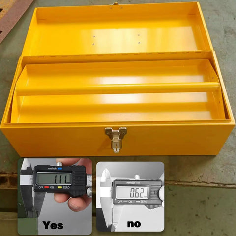 Yellow 16 Inch Heavy Duty Tool Box Organizer With Metal Latch And Handle Beefy Metal Toolbox For Home Garage And Workshop Storage Corrosion Resistant Steel Construction Durable Tackle Box Alternative, open with dividers