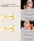 Heart Shaped Titanium Stud Earrings With Flat Back For Sensitive Ears 5mm Gold Tone Screw On Cartilage Earrings Hypoallergenic Nickel Free Lightweight Everyday Wear For Women And Men Skin Safe, gold heart stud