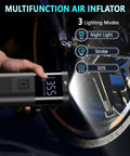 Cordless Tire Inflator Portable Air Compressor With LED Light, Auto Shutoff At Target Pressure, highlighting lighting modes