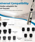 Universal compatibility image showing adapters for Heavy Duty Stainless Steel Kitchen Faucet Head Replacement.