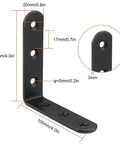 Beefy Heavy Duty 4x4 L Brackets Set for furniture, shown in black cast iron with dimensions, 6 mount holes, 3mm thick corner brace.