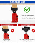 Correct and incorrect uses of 2-In-1 Bottle Jack Adapter Kit With A Beefy 12-Ton Steel Saddle For 4x4 Beams And Axle Tubes