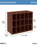 15 Cube Stackable Storage Organizer For Shoes, Bags, Crafts, And Small Gear With Wood Shelves, Dark Cherry Finish