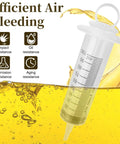 Brake Bleeder Kit For Bikes 100ml Pump Hydraulic Disc Bleed Tool with transparent tubing and oil graphic background.