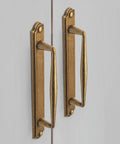 Antique Brass Zinc Alloy Cabinet Handle With Backplate 5 Inch Center To Center 128mm Hole Cabinet Pull Hardware 2 Pack installed on cabinet