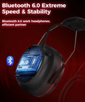 Bluetooth Hearing Protection Earmuffs With 4X Sound Amplification Gel Cushioned Ears 30dB Noise Reduction 120-Hour Playtime 6.0 Tech display