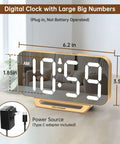 Slim Digital Mirror Alarm Clock With Gold Finish Dope LED Display For Bedroom Desk Office Or Living Room Plug In Electric Power