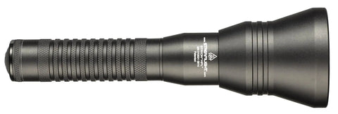 Strion HPL 615-Lumen Compact Rechargeable Flashlight With 120V AC/12V DC Charger And Holder, side view showing rugged design