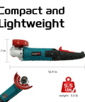 Side view of Beast Four And A Half Inch Angle Grinder With 1200W Motor, 11,000 RPM, showing size and weight details.