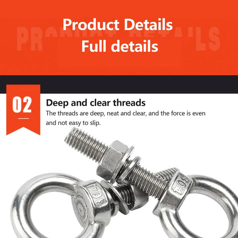 Heavy Duty Eye Bolts Set In 304 Stainless Steel M16 With Male Thread, lifting ring eye bolts with lock nuts and washers