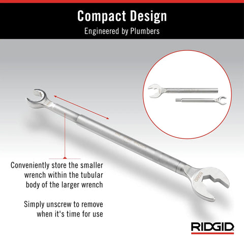 One Stop 2-In-1 Wrench For Angle Stops And Compression Couplings with Dual Wrench Design showing compact tubular body