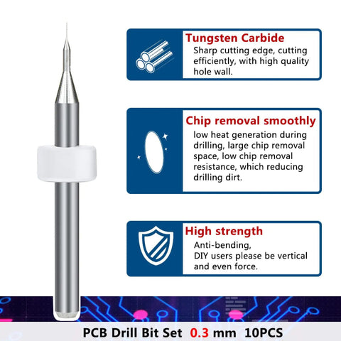 Carbide PCB Drill Bit Set, 20 Pieces, with tungsten carbide tips, smooth chip removal feature, and high strength design