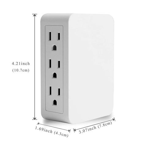 Side Entry Outlet Extender With Six Grounded Sockets 2 Pack Turns Two Outlets Into Six For Tight Spaces Behind Furniture And Desks UL