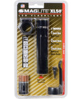XL50 LED 3-Cell AAA Tactical Flashlight Black package with flashlight, battery, and tail cap switch