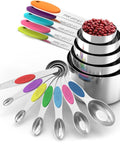 Magnetic Stainless Steel Measuring Cups And Spoons Set 12 Piece Kitchen Tool Bundle with colorful handles and leveler