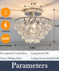 Crystal Chandelier Ceiling Light Semi Flush Mount With E26 Base In Silver Chrome Finish Dope Sparkling Crystal Fixture For Hallways Bedrooms Bathrooms Closets And Foyers Bulbs Not Included 110V 60W, showing dimensions and specifications.