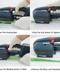 Step-by-step guide using the Heavy Duty Handheld Electric Strapping Machine With 4000Mah Battery Hot Melt Baler Tool.