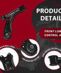 Solid Front Lower Control Arm Kit With Ball Joints And Sway Bar Links Plus Tie Rods Fits VW Jetta 2011 To 2018, black steel
