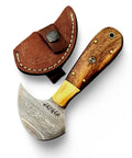 Damascus Steel Leather Cutting Knife With Round Head Blade And Wood Handle For Leather Fabric Vinyl And Crafts, Precision Cutter