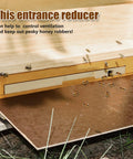 Wooden beehive entrance with bees, featuring 5 Pack Beehive Entrance Reducers for 10 Frame Hives, Wood Beekeeping Ventilation Doors.
