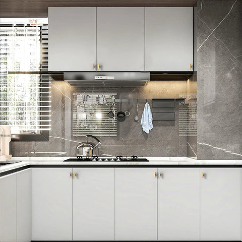 Modern kitchen with grey cabinets and Champagne Bronze Kitchen Cabinet Knobs 10 Pack For Cabinets Dressers And Drawers Zinc Hardware