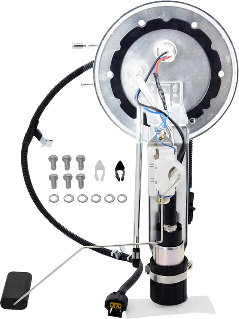 Direct Fit Drop In Fuel Pump Module Assembly For 2006 To 2010 Ford Crown Victoria Lincoln Town Car Mercury Grand Marquis V8 4.6L Gas Flex Replacement In Tank Fuel Sending Unit SP2130H 6W1Z9H307A HP10137 P76290S, front view with installation parts.