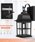 Detailed view of Two Pack Dusk To Dawn Outdoor Wall Lights With Photocell Sensor Waterproof Black Aluminum Sconces, dimensions shown.