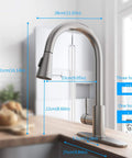 YZZY Single Handle Kitchen Sink Faucet with Pull Down Sprayer Stainless Steel Single Hole Bar Faucet High Arc Chrome, with adjustable measurements.